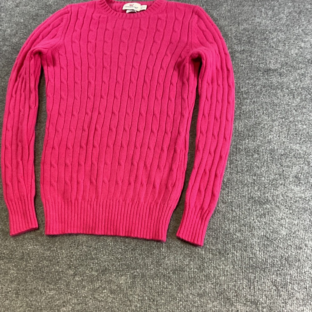 Vineyard Vines Womens Hot Pink 100% Cashmere Cable Knit Crew Neck Sweater Small - Picture 4 of 10
